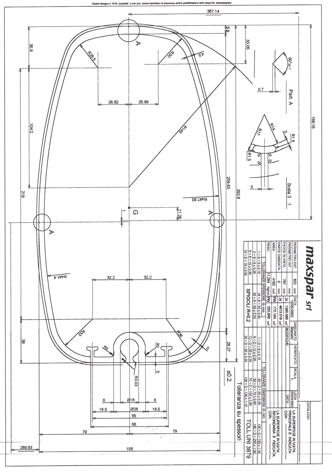 Mast profile technical drawing